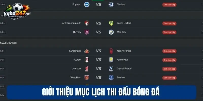 Lịch thi đấu 7 Giới thiệu mục lịch thi đấu bóng đá